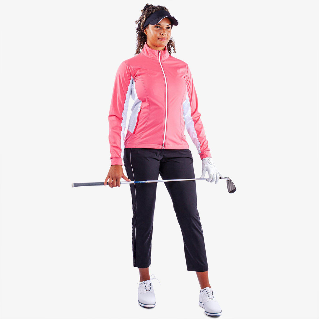 Larissa is a Windproof and water repellent golf jacket for Women in the color Camelia Rose/White(2)