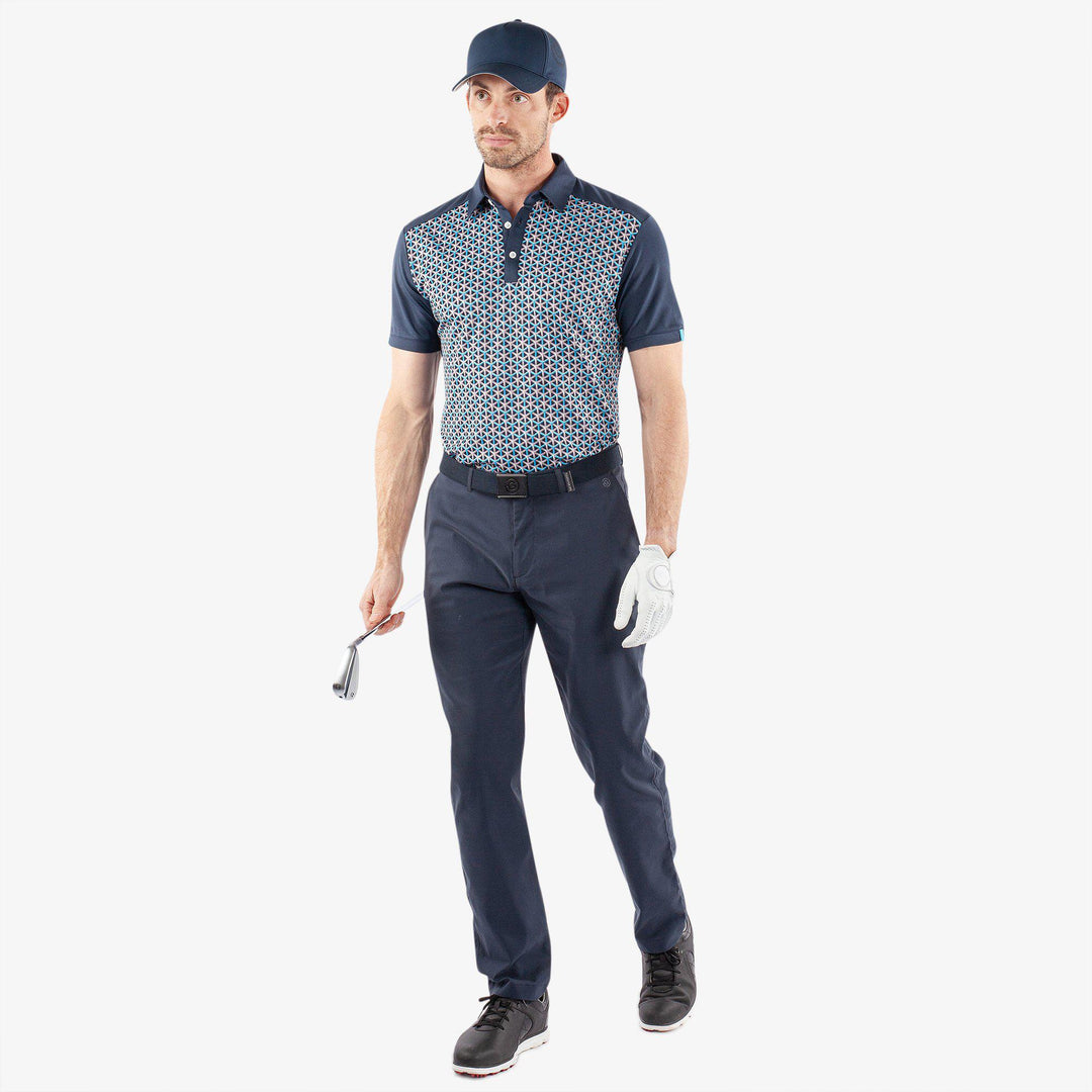Mio is a Breathable short sleeve golf shirt for Men in the color Aqua/Navy(2)