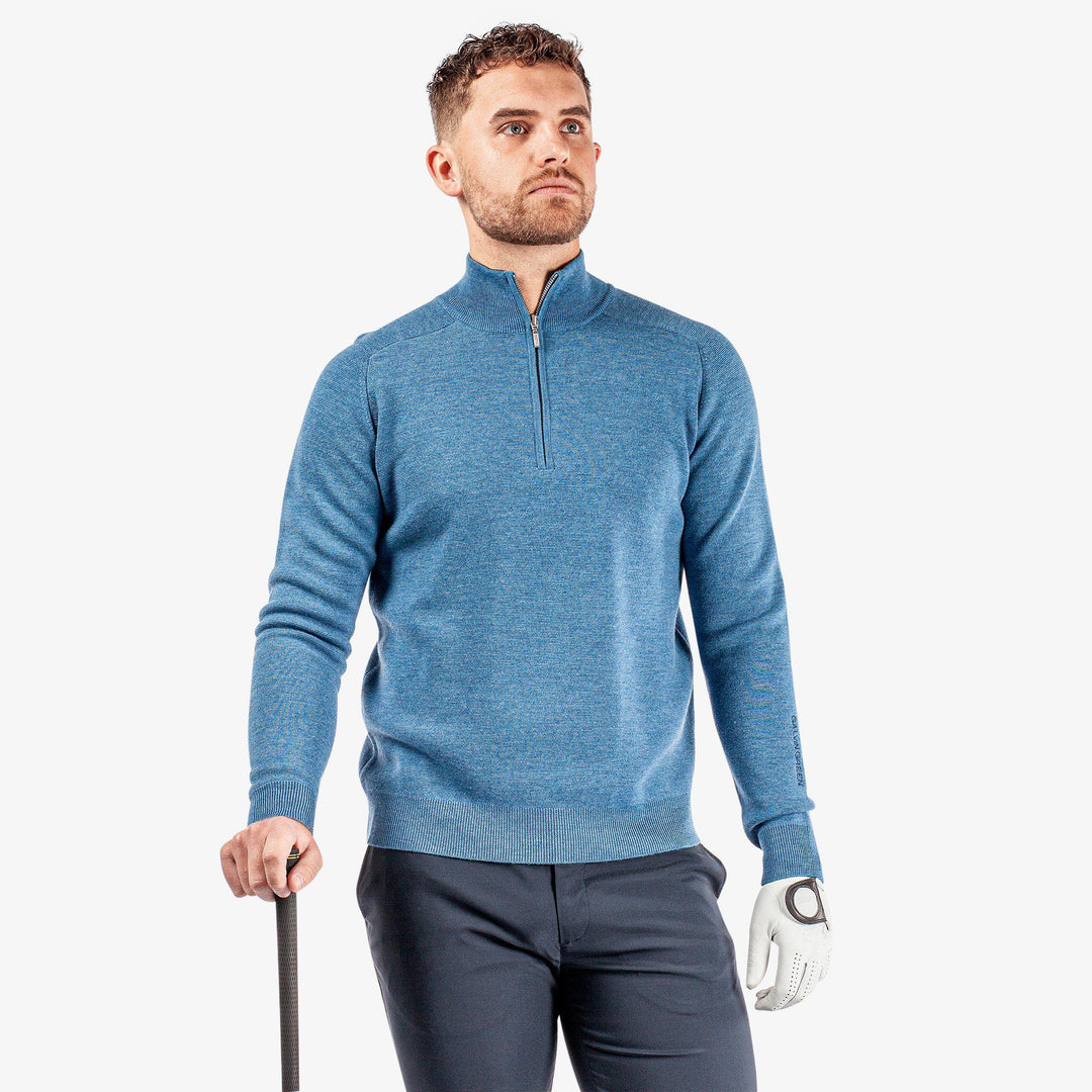 Chester is a Merino golf sweater for Men in the color Blue Melange (1)