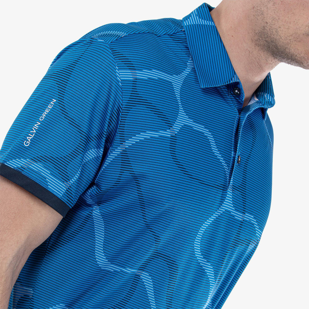 Markos is a Breathable short sleeve golf shirt for Men in the color Blue/Navy(3)