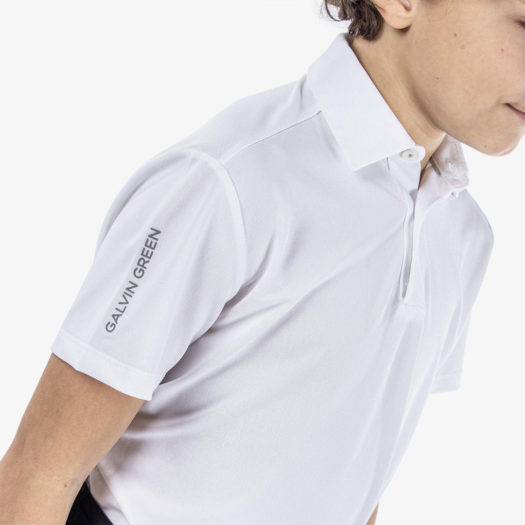 Rylan is a Breathable short sleeve golf shirt for Juniors in the color White(4)