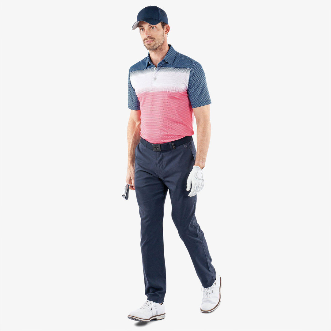Mo is a Breathable short sleeve golf shirt for Men in the color Camelia Rose/White/N(2)