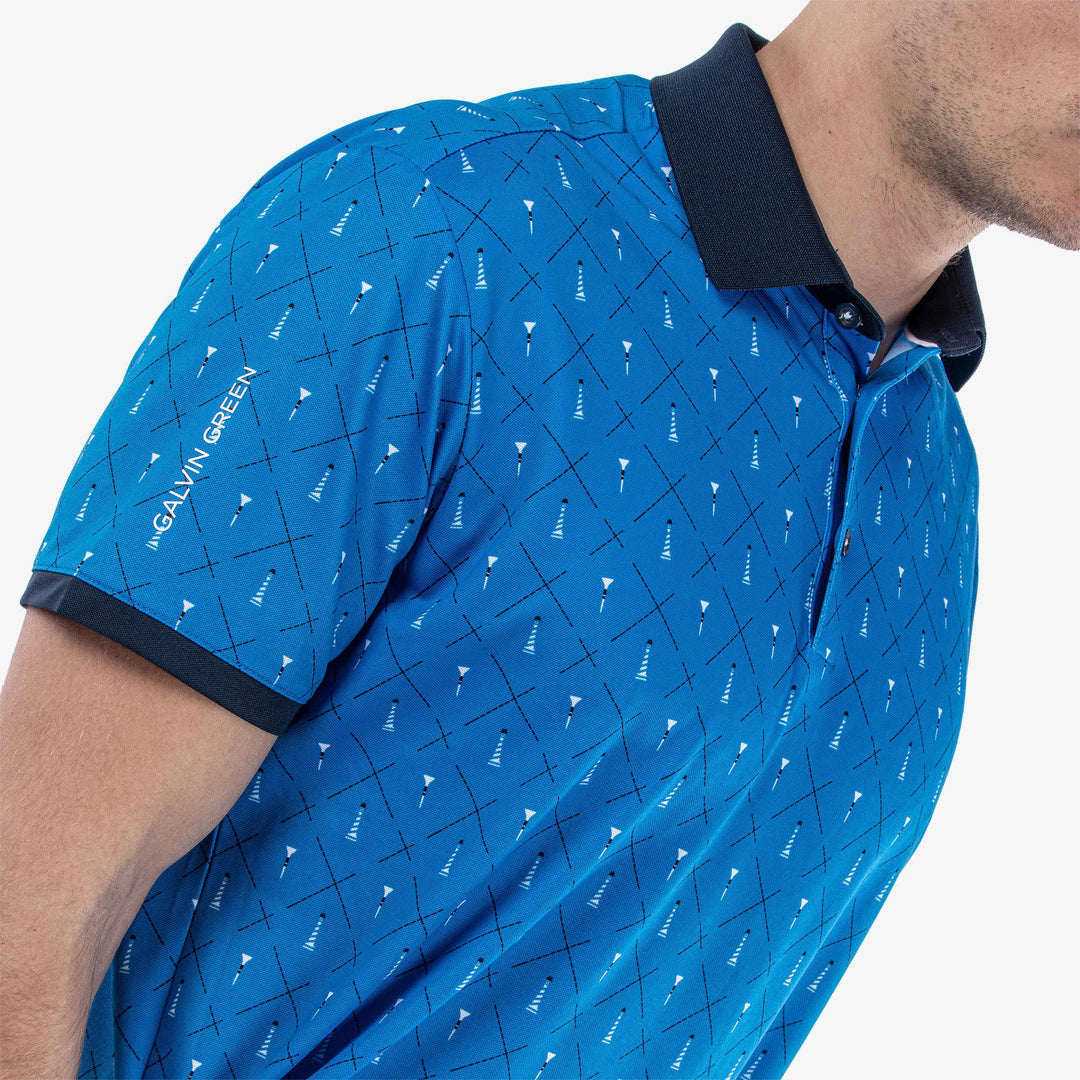 Manolo is a Breathable short sleeve golf shirt for Men in the color Blue/White/Navy(3)
