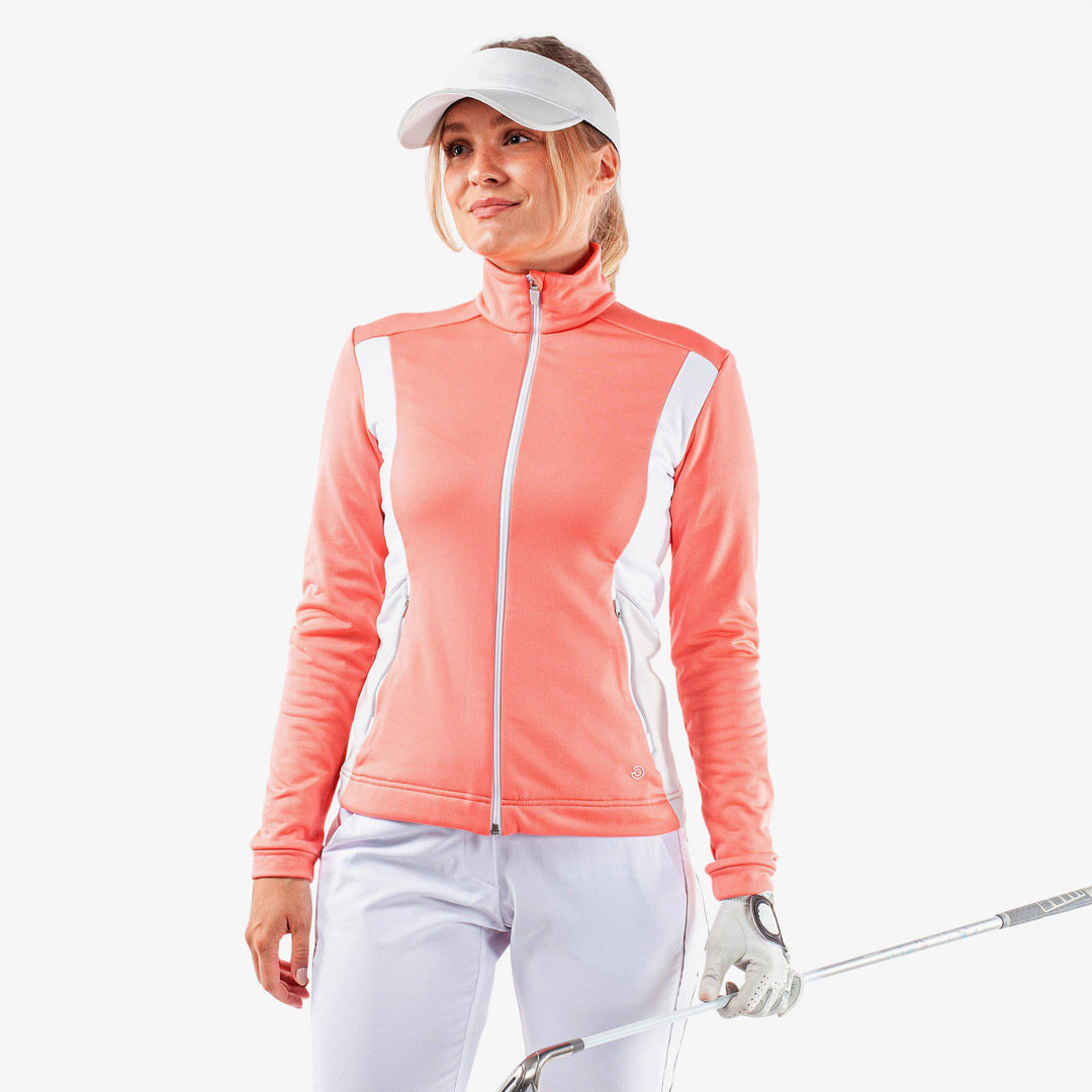 Donella is a Insulating golf mid layer for Women in the color Coral/White/Cool Grey(1)