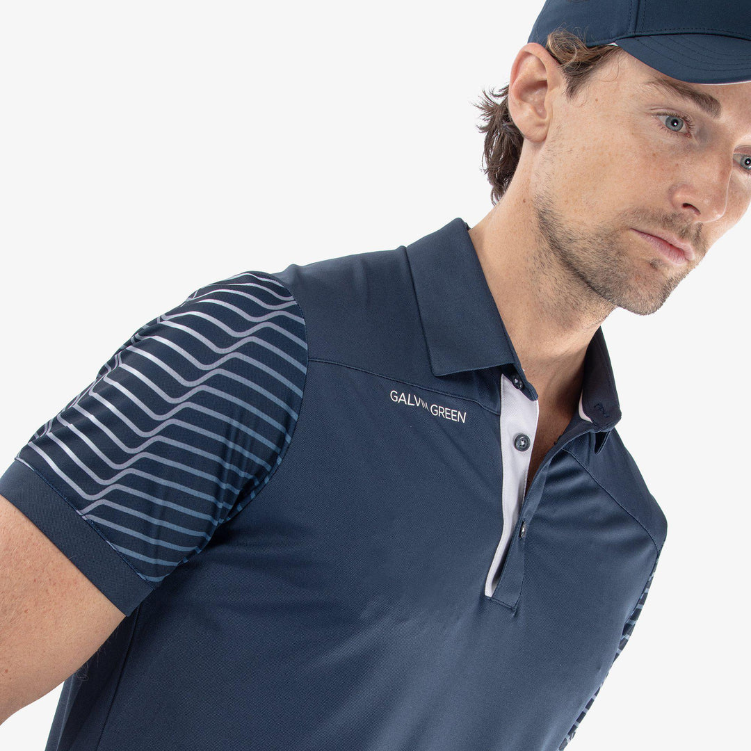 Milion is a Breathable short sleeve golf shirt for Men in the color Navy/White(3)