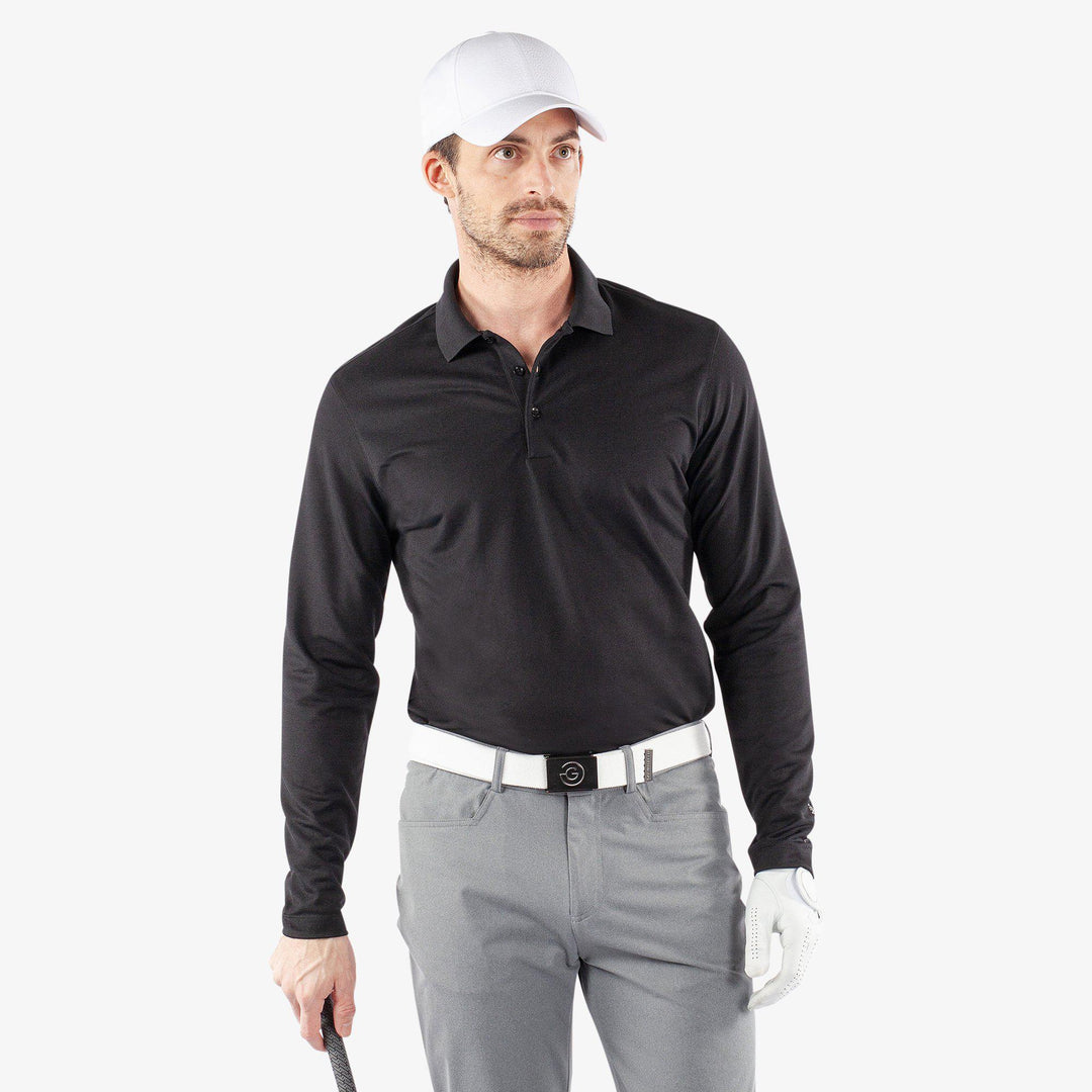 Michael is a Breathable long sleeve golf shirt for Men in the color Black(1)