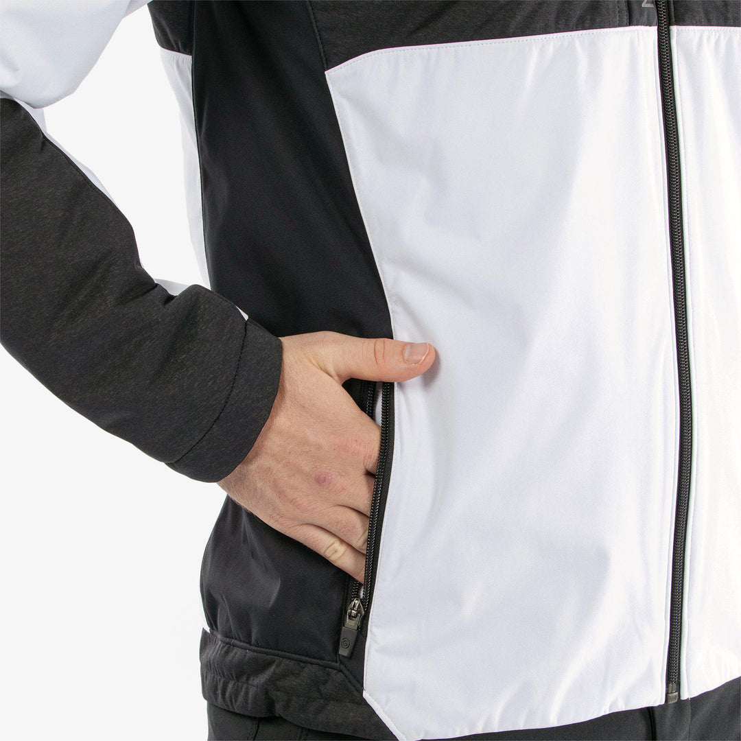 Layton is a Windproof and water repellent golf jacket for Men in the color White/Black(4)