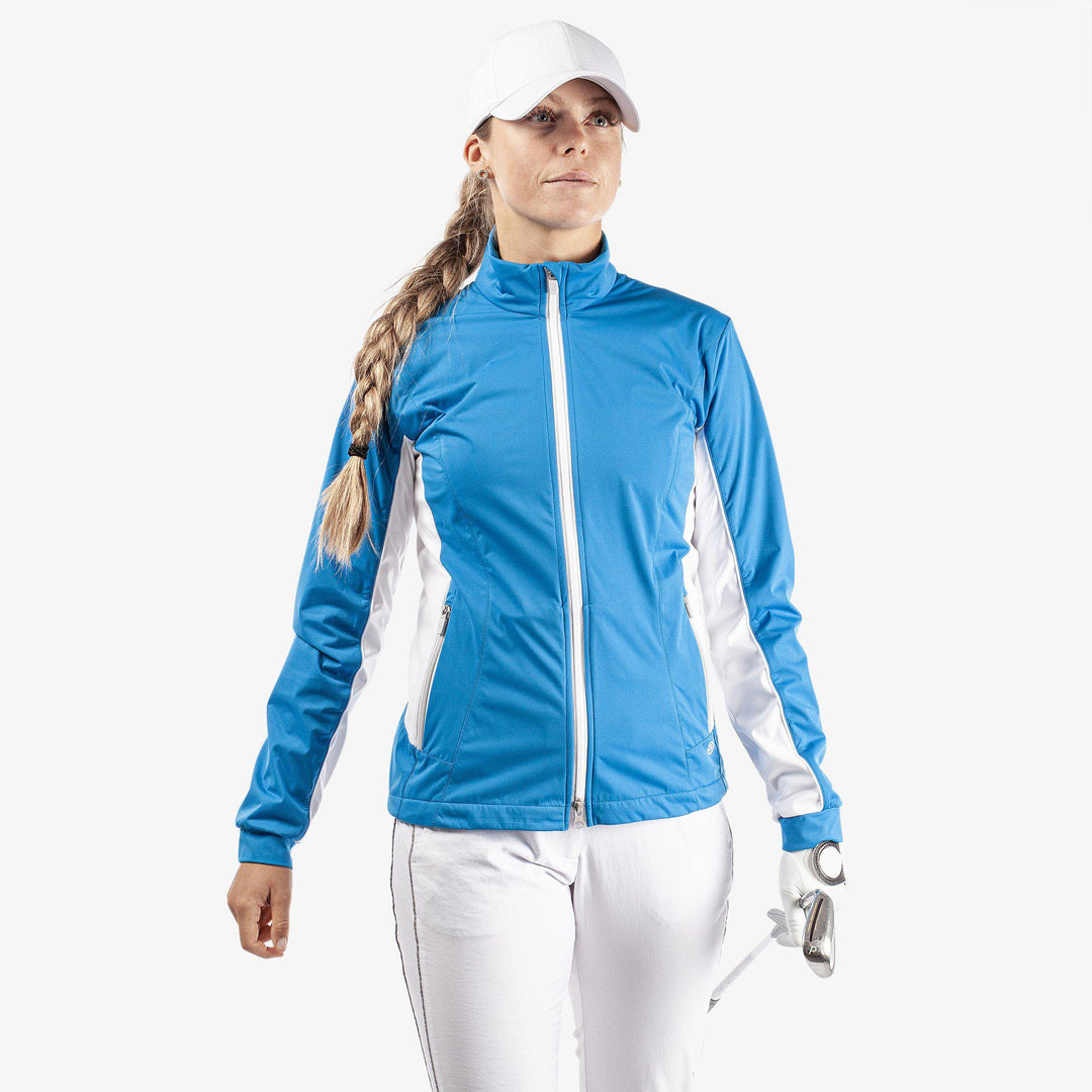 Larissa is a Windproof and water repellent golf jacket for Women in the color Blue/White(1)