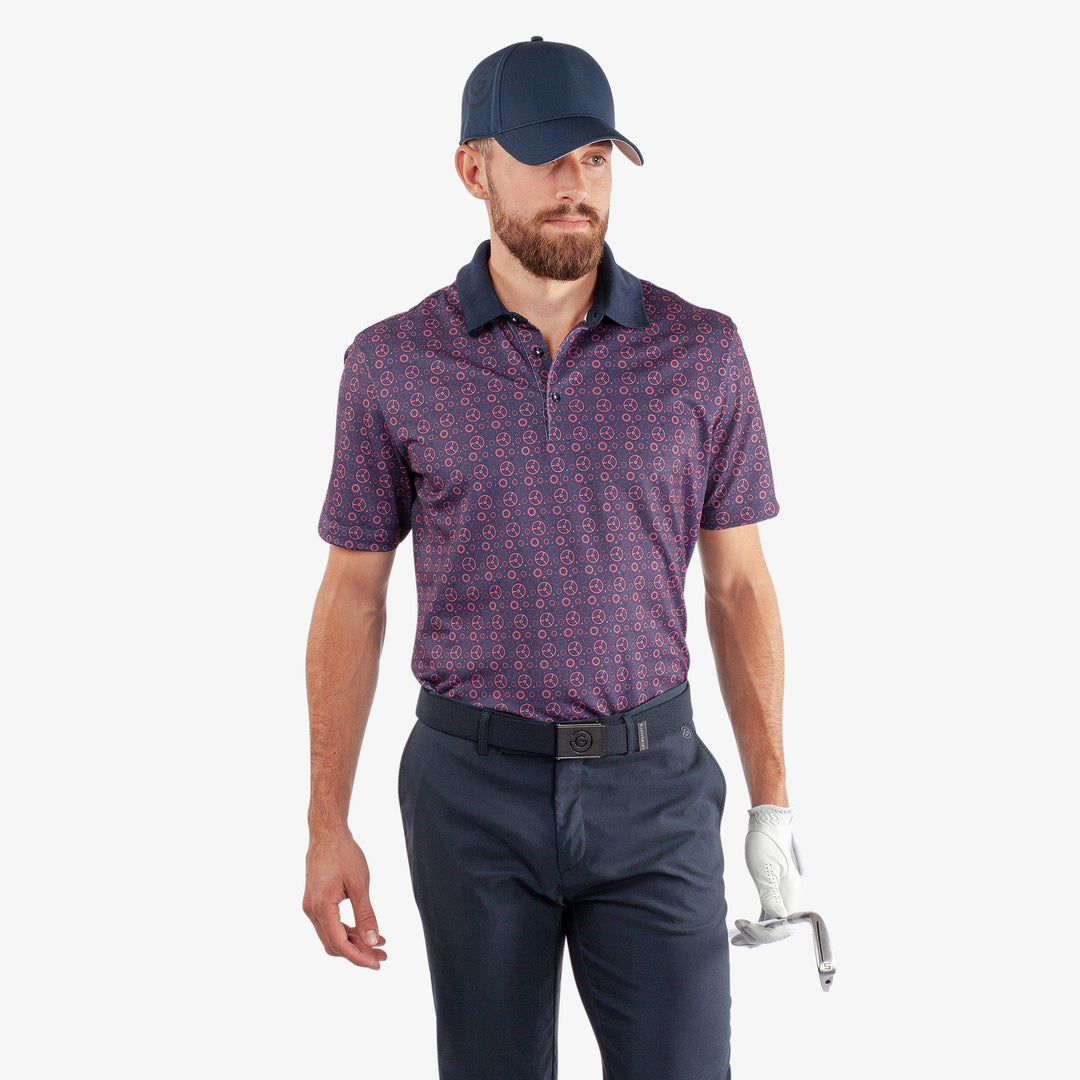 Miracle is a Breathable short sleeve golf shirt for Men in the color Camelia Rose/Navy(1)