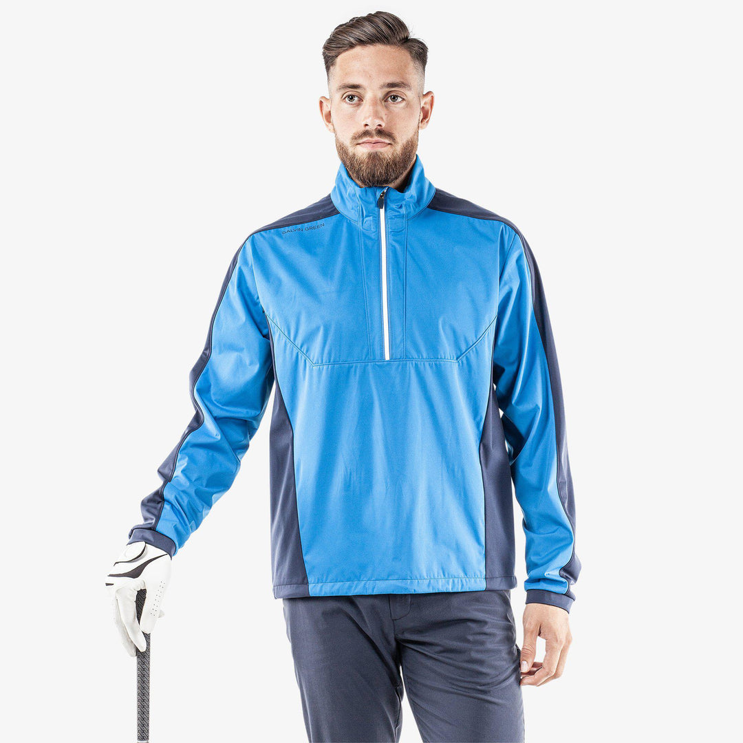 Lawrence is a Windproof and water repellent golf jacket for Men in the color Blue/Navy/White(1)