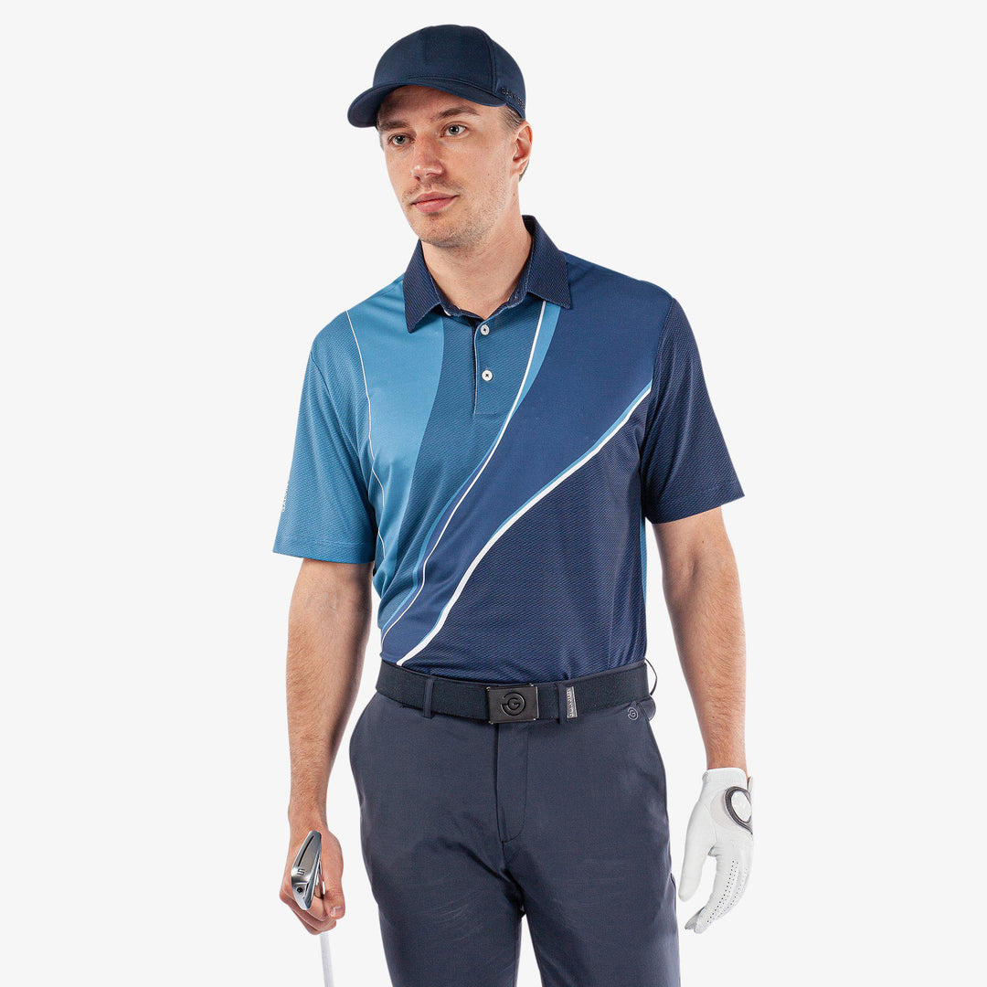 Mico is a Breathable short sleeve golf shirt for Men in the color Ensign Blue/Niagra Blue/Navy(1)