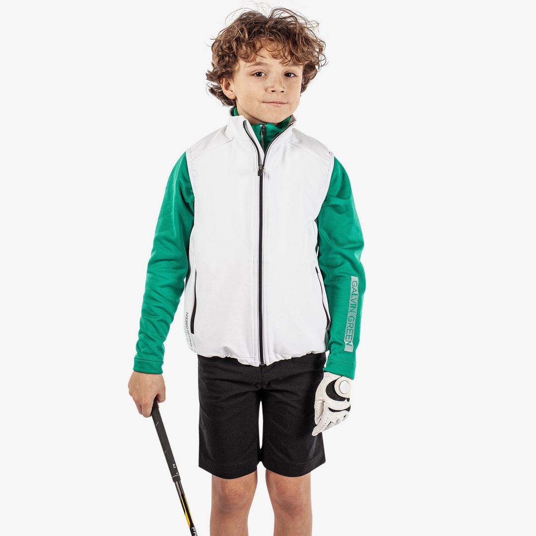 Rio is a Windproof and water repellent golf vest for Juniors in the color White(1)