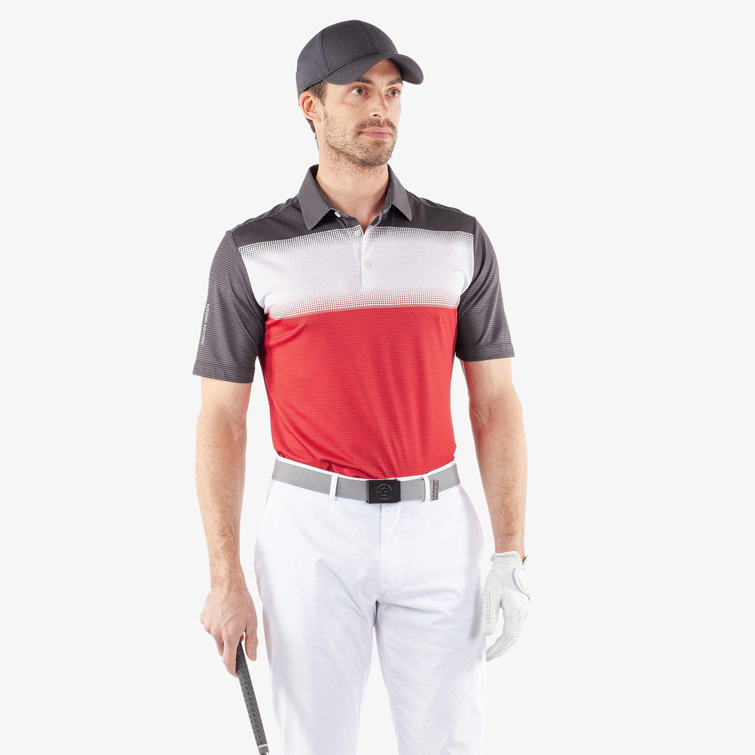 Mo is a Breathable short sleeve golf shirt for Men in the color Red/White/Black(1)
