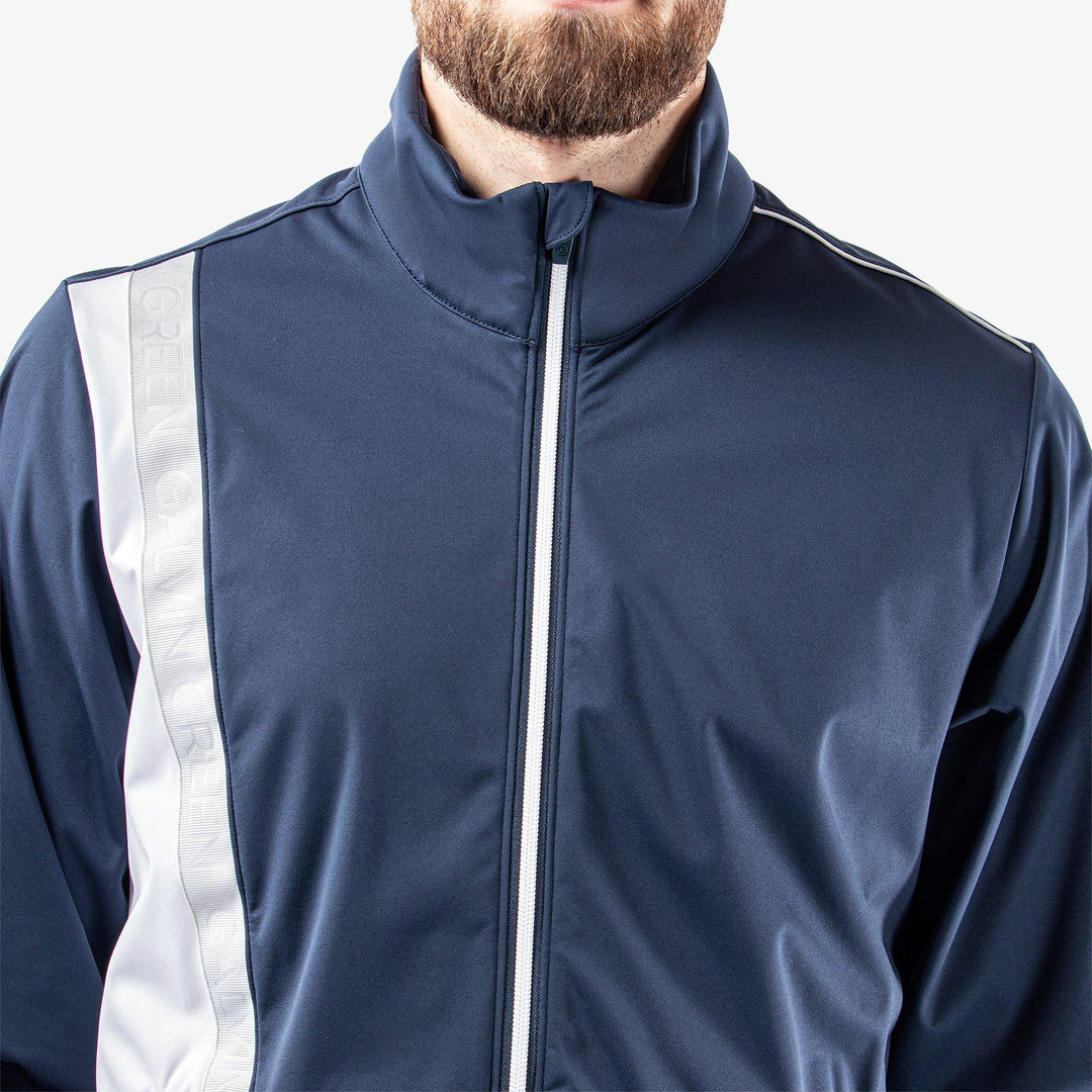 Lucien is a Windproof and water repellent jacket for  in the color Navy/White/Cool Grey(3)