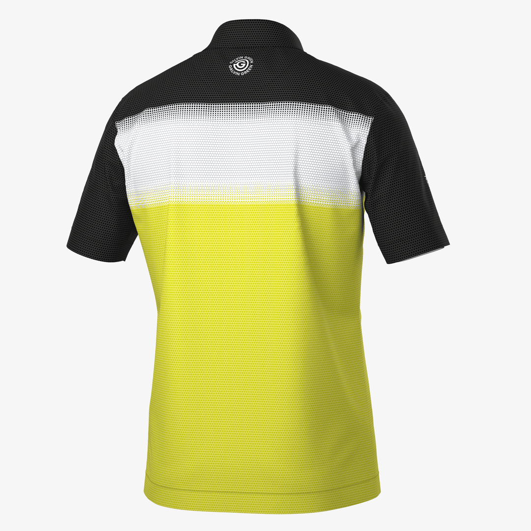 Mo is a Breathable short sleeve golf shirt for Men in the color Sunny Lime/White/Bla(7)