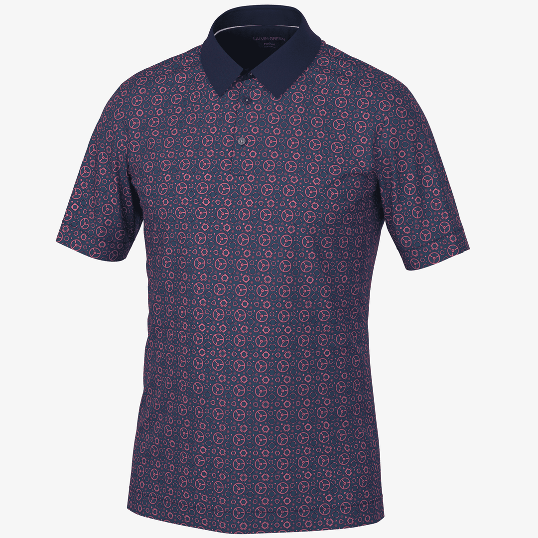 Miracle is a Breathable short sleeve golf shirt for Men in the color Camelia Rose/Navy(0)