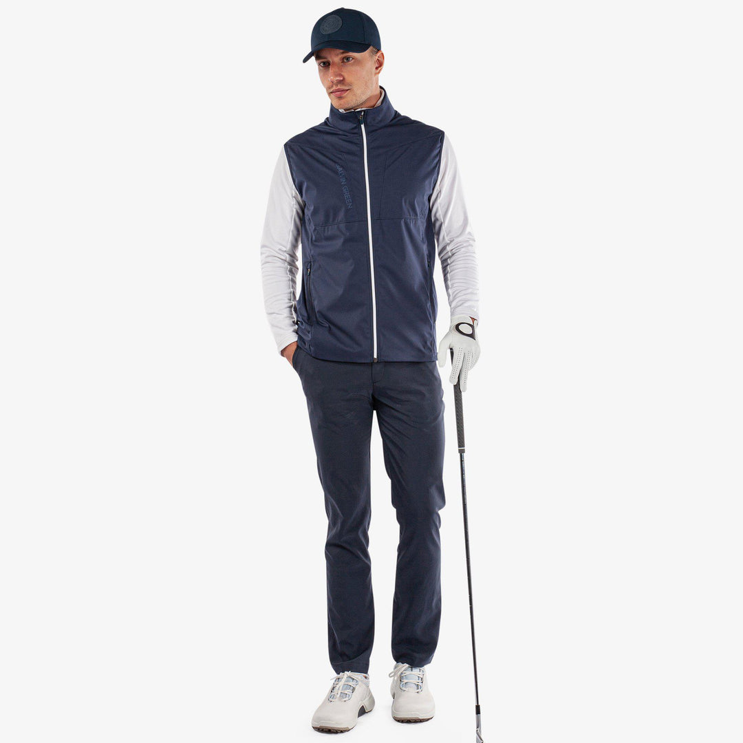 Lathan is a Windproof and water repellent golf vest for Men in the color Navy/White(2)