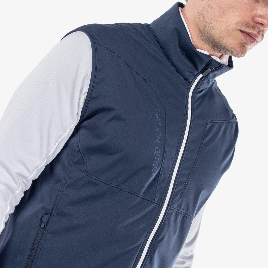 Lathan is a Windproof and water repellent golf vest for Men in the color Navy/White(3)