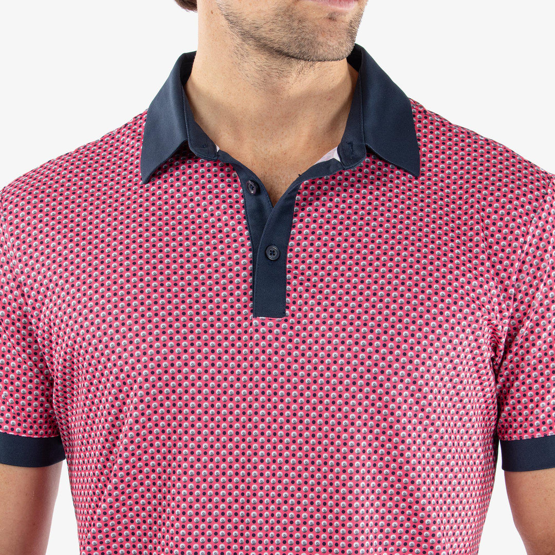 Mate is a Breathable short sleeve golf shirt for Men in the color Camelia Rose/Navy(3)