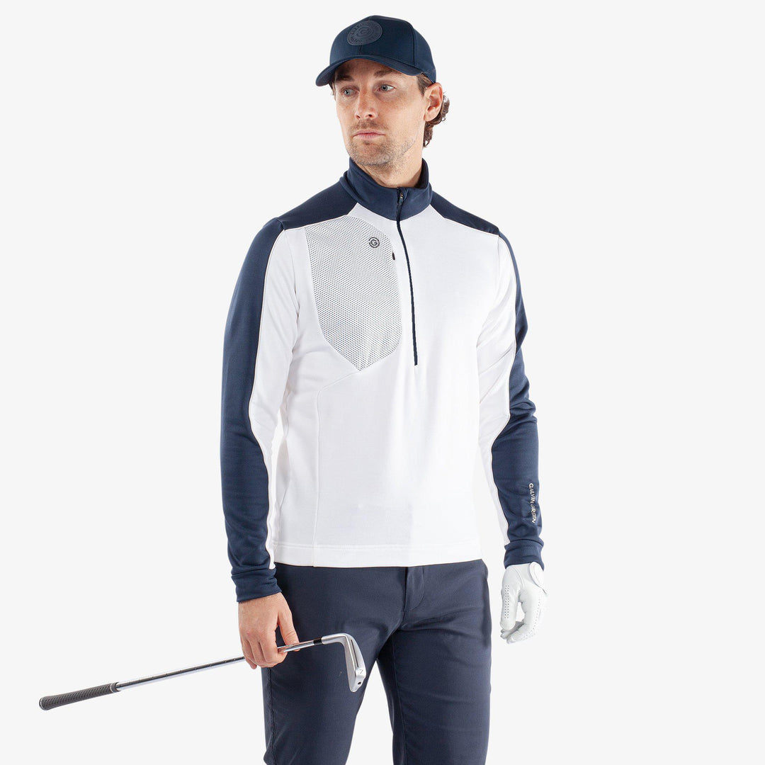 Dave is a Insulating golf mid layer for Men in the color White/Navy(1)