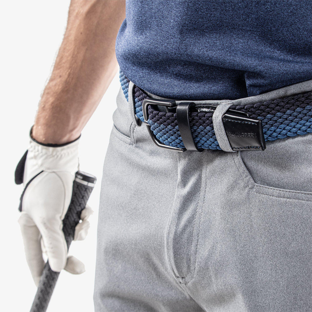 Will is a Elastic golf belt in the color Navy/Ensign Blue/Niagra Blue(3)