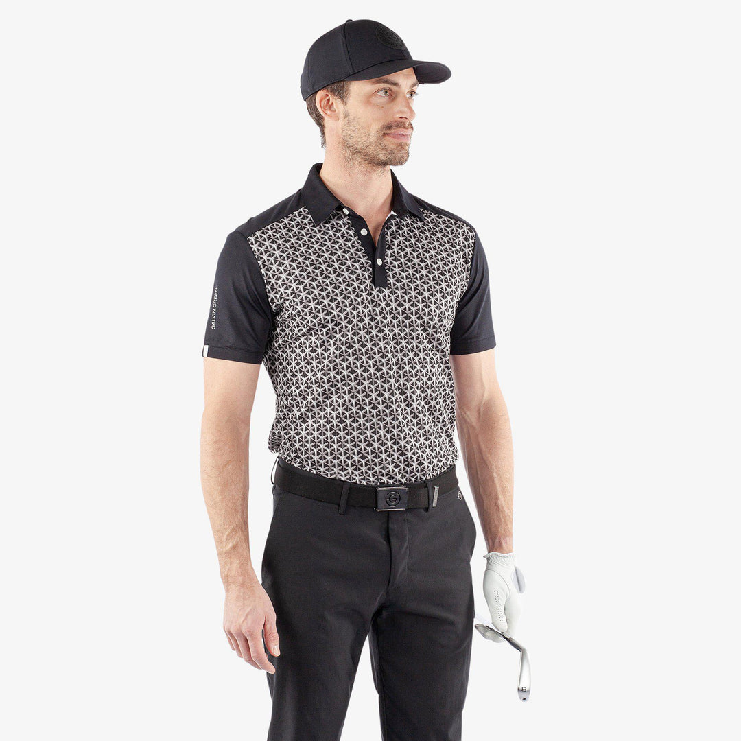 Mio is a Breathable short sleeve golf shirt for Men in the color Sharkskin/Black(1)
