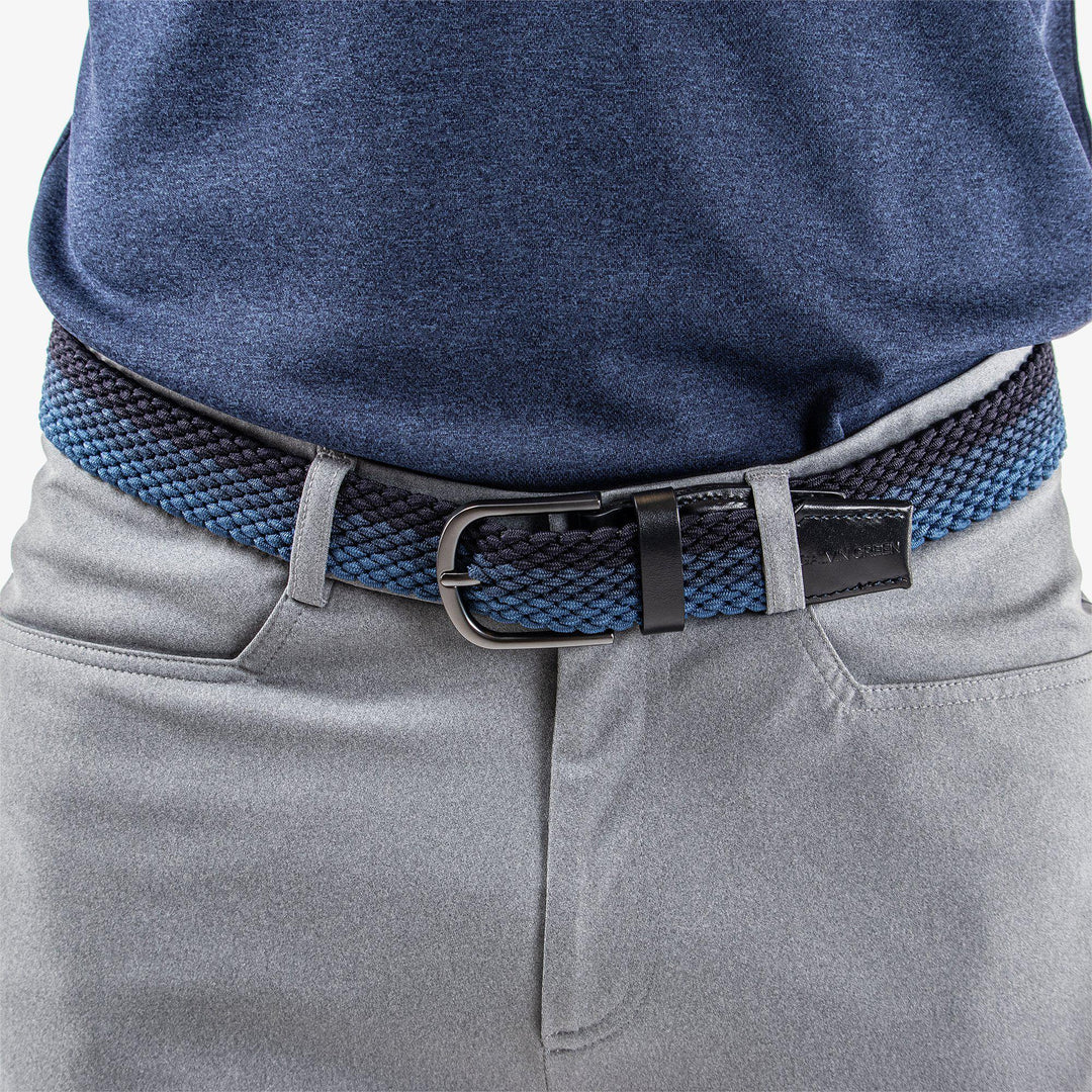 Will is a Elastic golf belt in the color Navy/Ensign Blue/Niagra Blue(2)