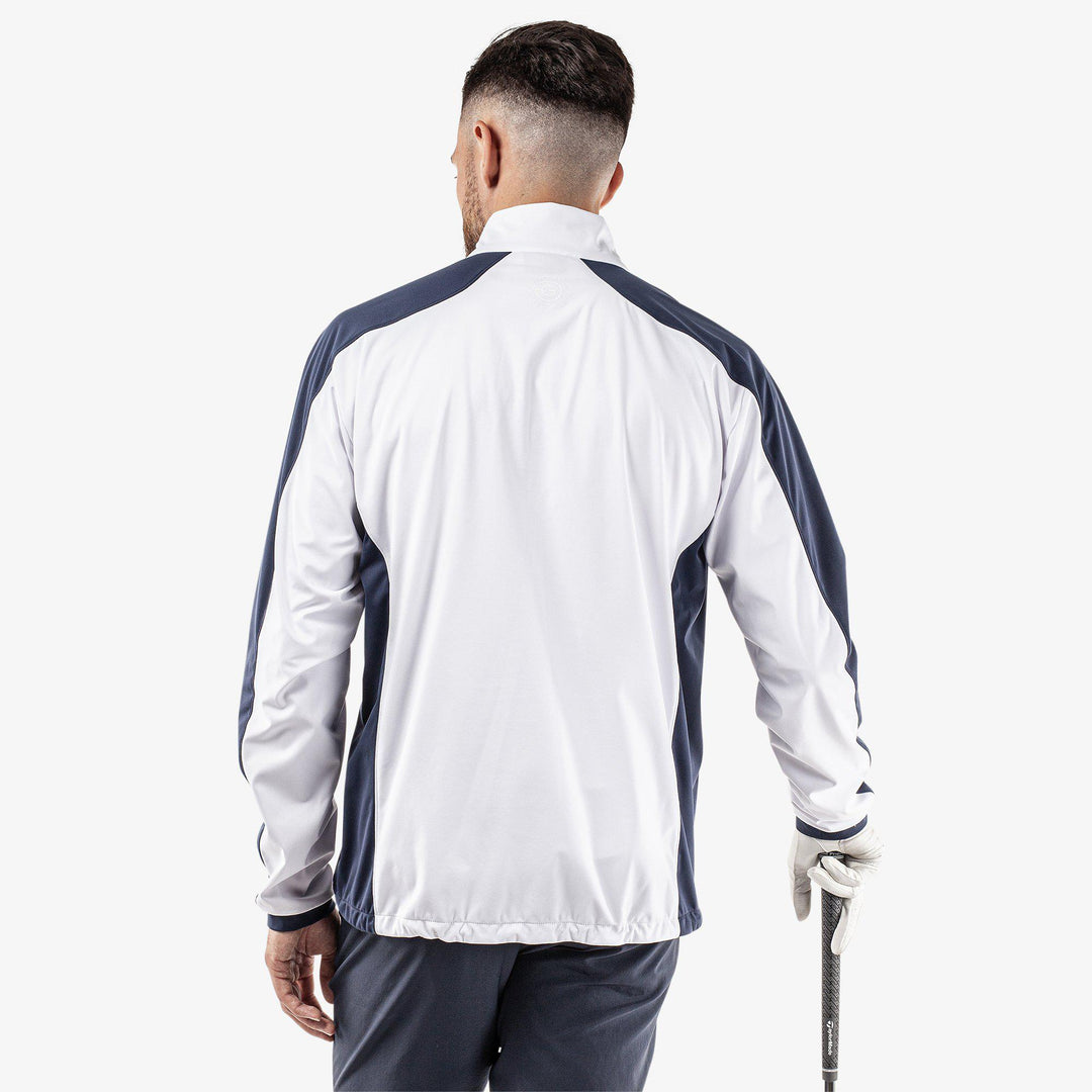 Lawrence is a Windproof and water repellent jacket for  in the color White/Navy/Orange(6)