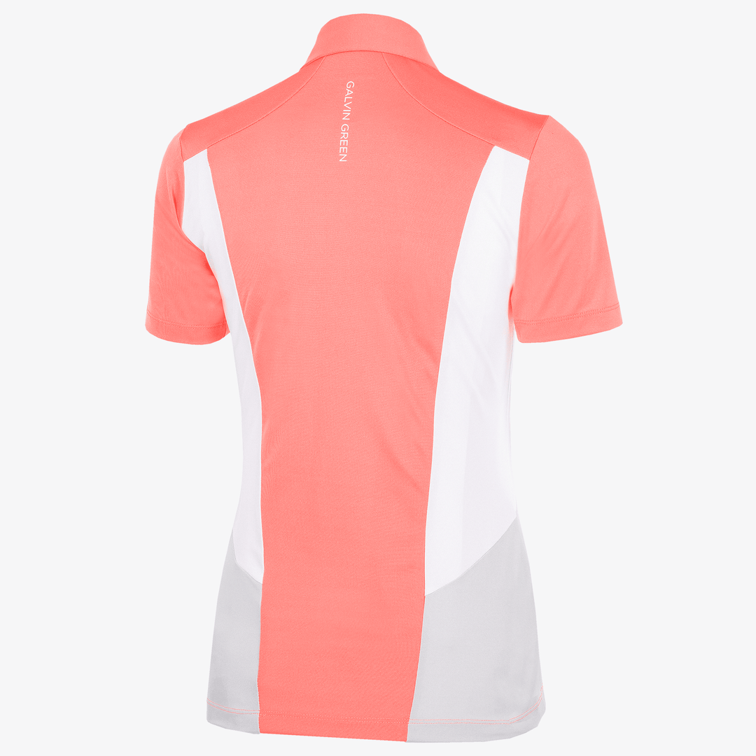 Melanie is a Breathable short sleeve golf shirt for Women in the color Coral/White/Cool Grey(8)