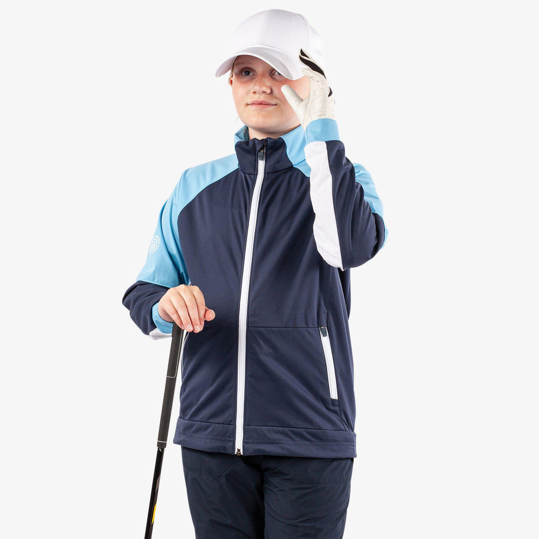 Remi is a Windproof and water repellent golf jacket for Juniors in the color Navy/Alaskan Blue/Wh(2)