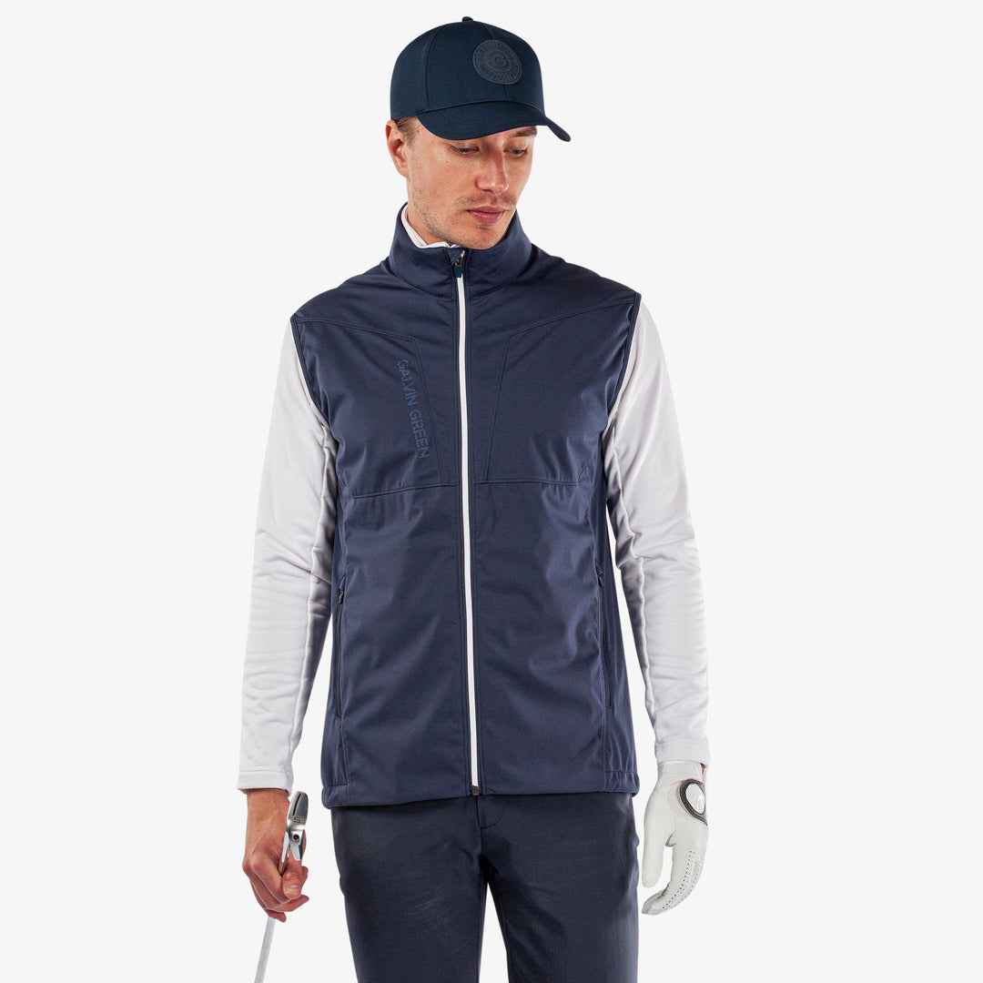 Lathan is a Windproof and water repellent golf vest for Men in the color Navy/White(1)