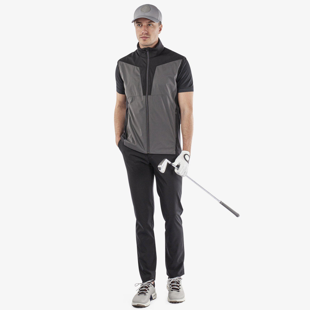 Lathan is a Windproof and water repellent golf vest for Men in the color Forged Iron/Black (2)