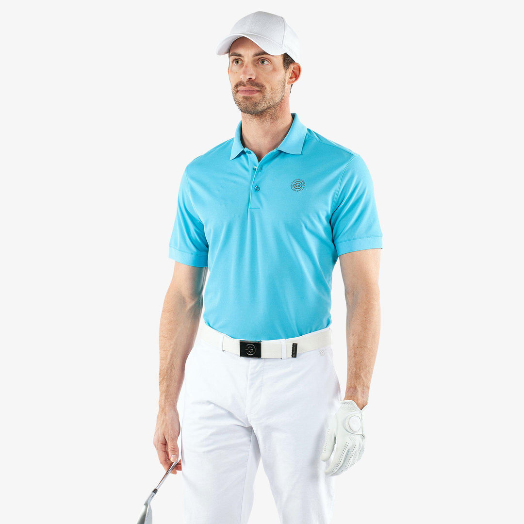 Maximilian is a Breathable short sleeve golf shirt for Men in the color Aqua(1)