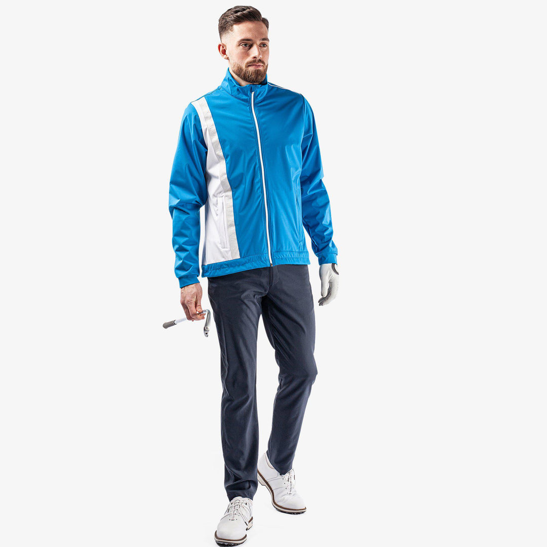Lucien is a Windproof and water repellent jacket for  in the color Blue/White/Cool Grey(2)