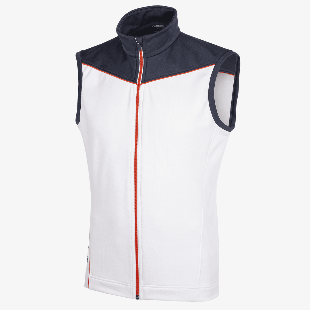 Davon is a Insulating golf vest for Men in the color White/Navy/Orange(0)