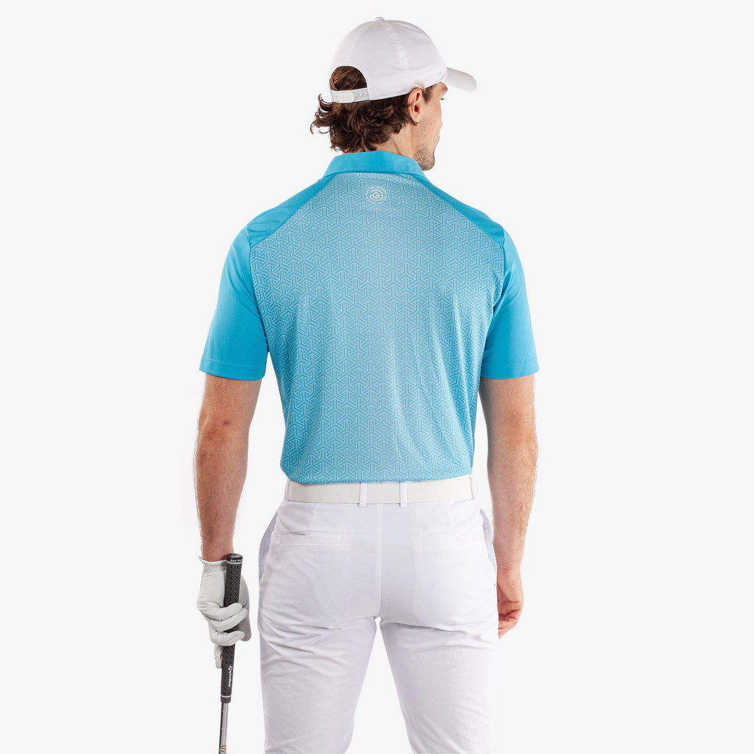 Mile is a Breathable short sleeve golf shirt for Men in the color Aqua/White (4)
