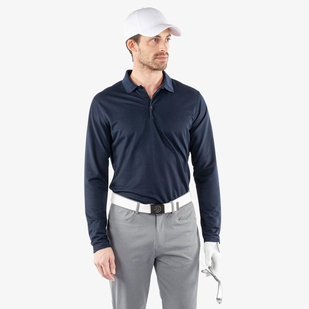 Michael is a Breathable long sleeve golf shirt for Men in the color Navy(1)