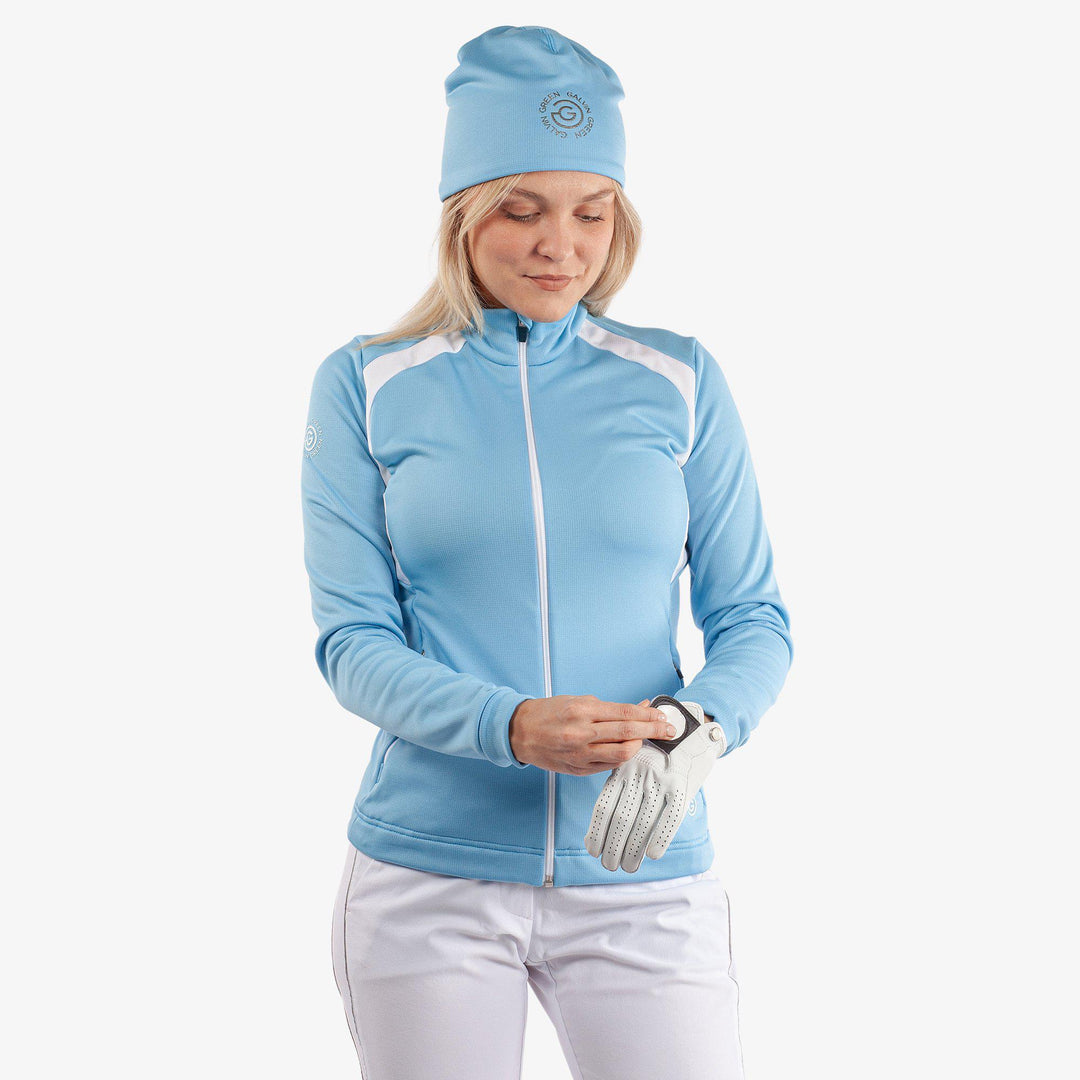 Destiny is a Insulating golf mid layer for Women in the color Alaskan Blue/White(1)