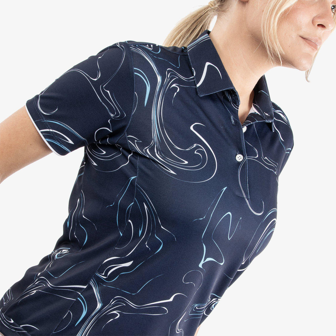 Malena is a Breathable short sleeve golf shirt for Women in the color Navy/White/Blue Bell(3)