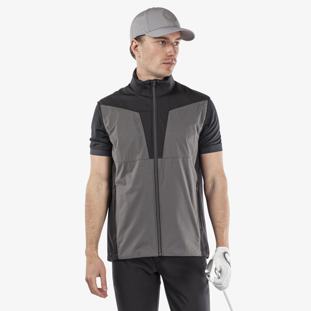 Lathan is a Windproof and water repellent golf vest for Men in the color Forged Iron/Black (1)