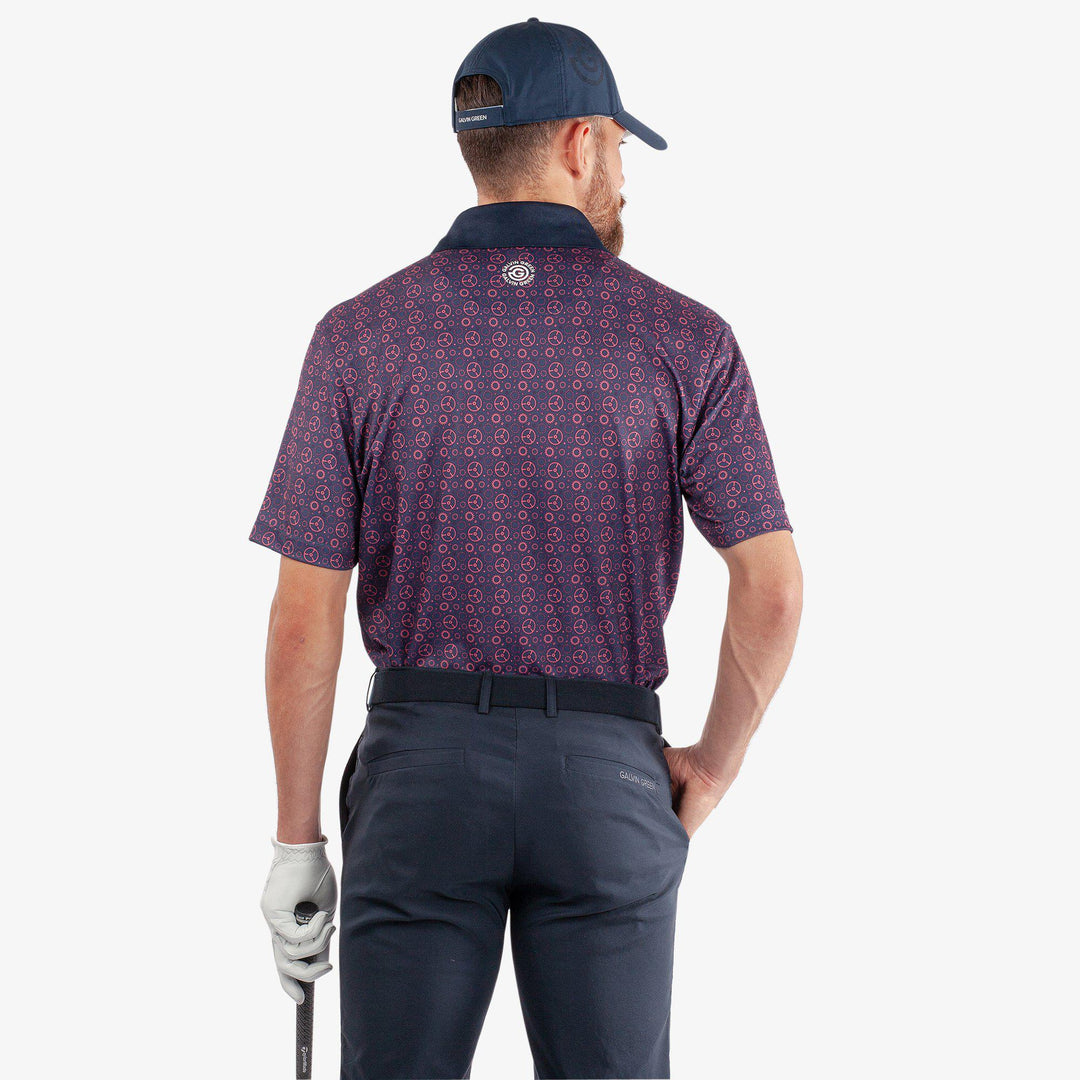 Miracle is a Breathable short sleeve golf shirt for Men in the color Camelia Rose/Navy(4)
