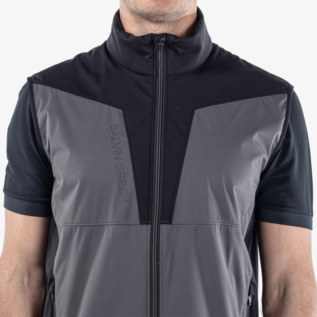 Lathan is a Windproof and water repellent golf vest for Men in the color Forged Iron/Black (5)