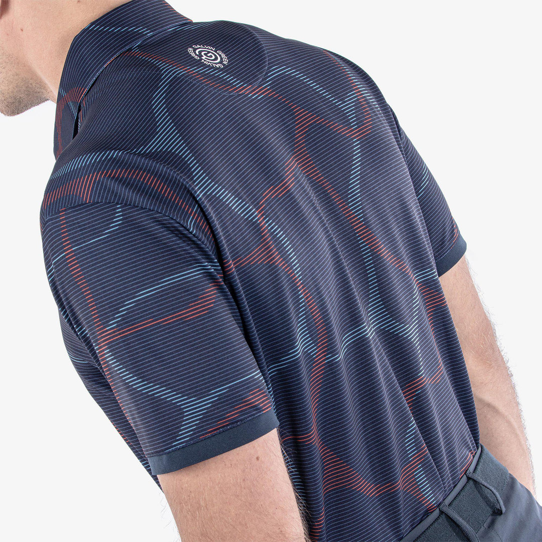 Markos is a Breathable short sleeve golf shirt for Men in the color Navy/Orange(6)