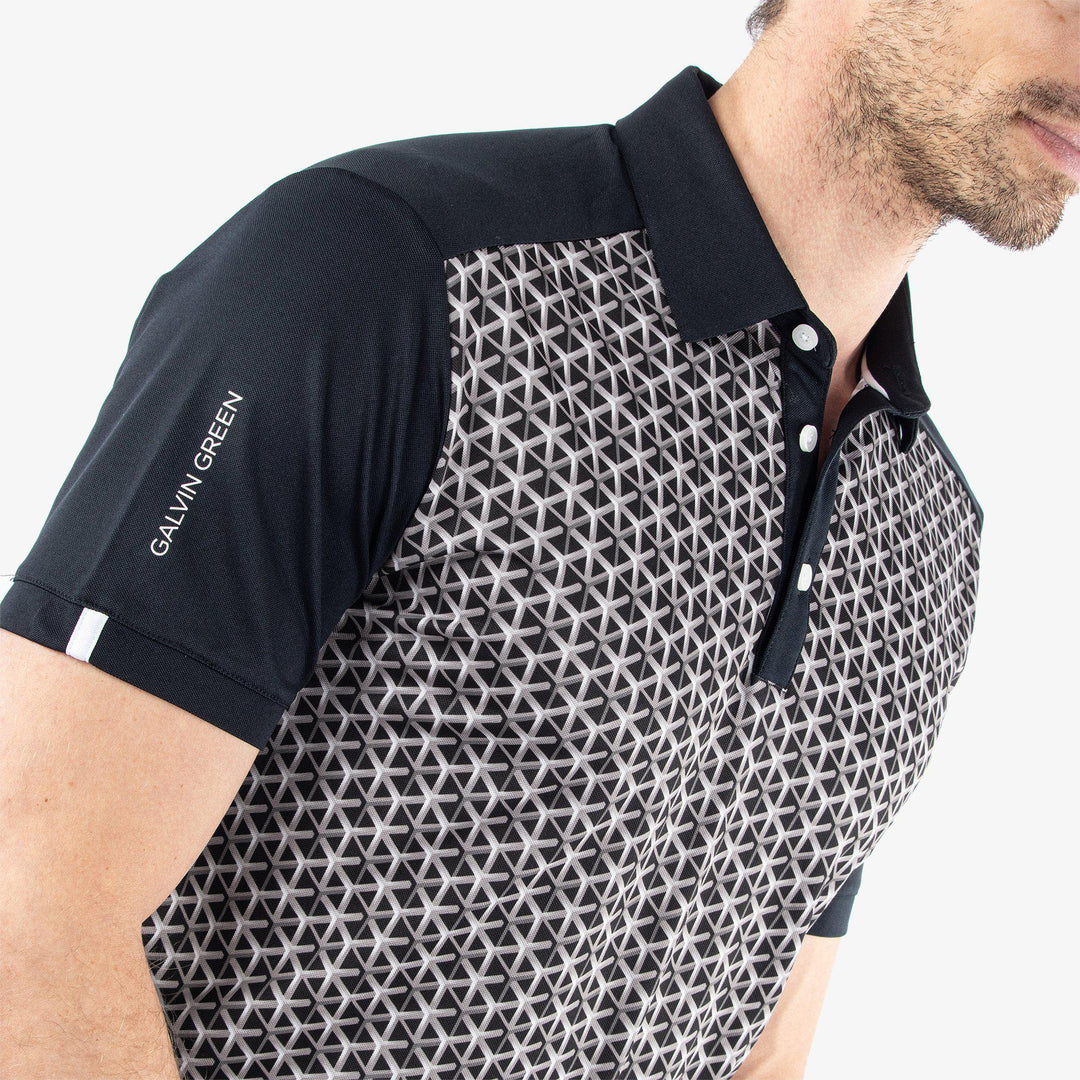 Mio is a Breathable short sleeve golf shirt for Men in the color Sharkskin/Black(3)