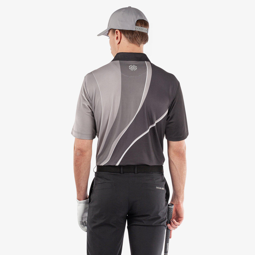 Mico is a Breathable short sleeve golf shirt for Men in the color Sharkskin/Forged Iron/Black(4)