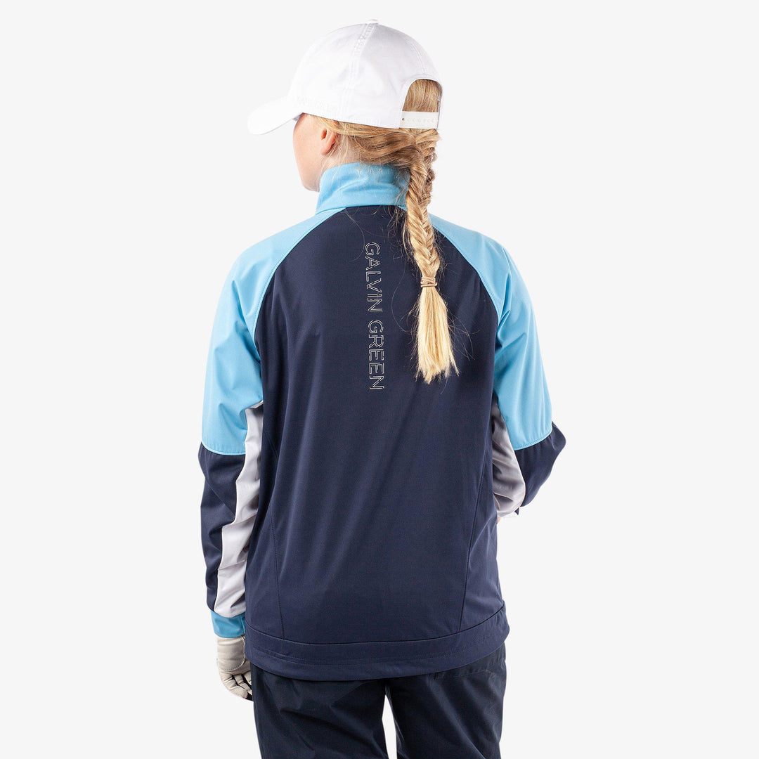 Remi is a Windproof and water repellent golf jacket for Juniors in the color Navy/Alaskan Blue/Wh(6)
