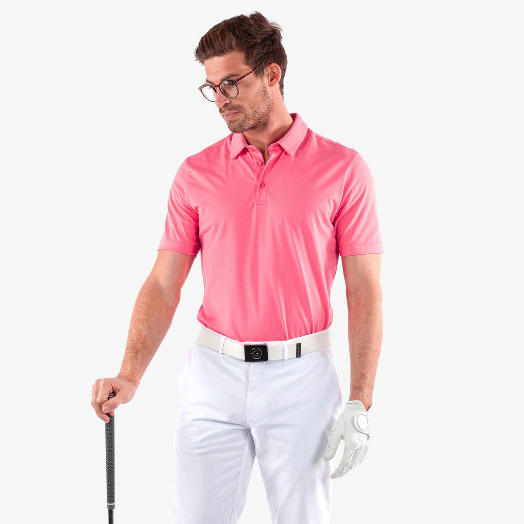 Marcelo is a Breathable short sleeve golf shirt for Men in the color Camelia Rose(1)