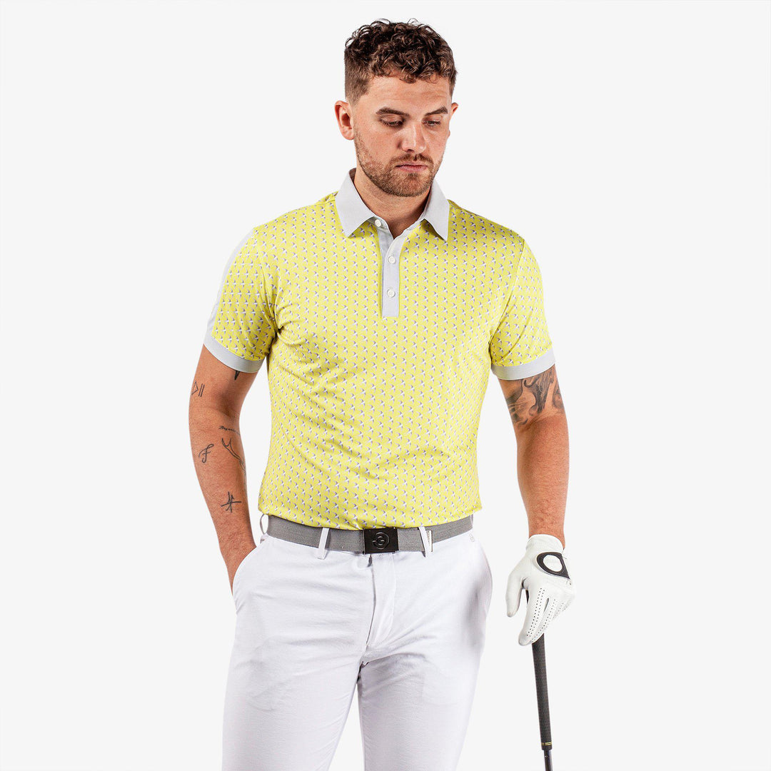 Malcolm is a Breathable short sleeve golf shirt for Men in the color Sunny Lime/Cool Grey/White(1)