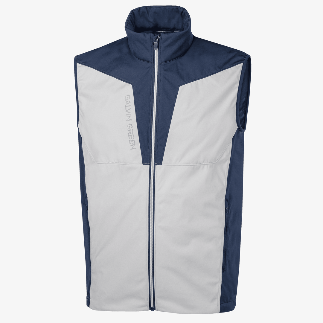 Lathan is a Windproof and water repellent golf vest for Men in the color Cool Grey/Navy(0)