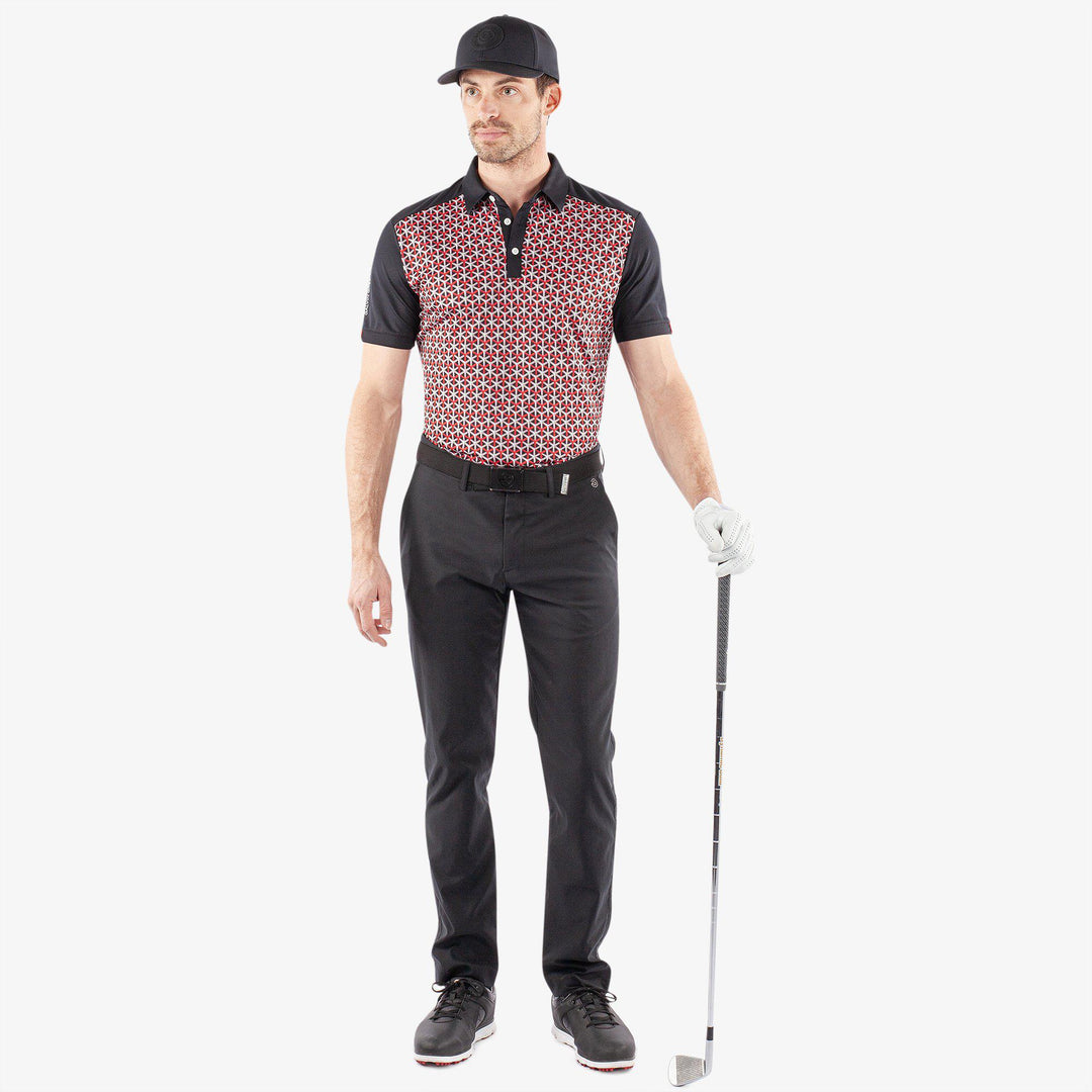 Mio is a Breathable short sleeve golf shirt for Men in the color Red/Black(2)